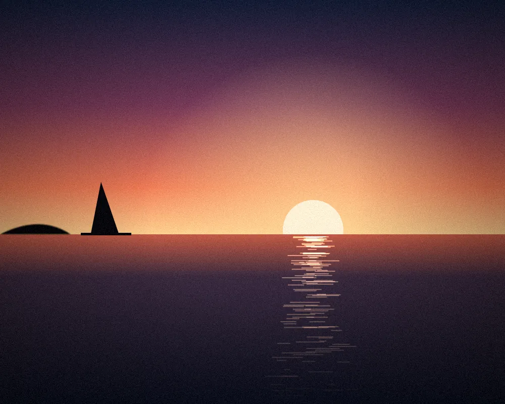 Atardecer en el mar con un velero en el horizonte